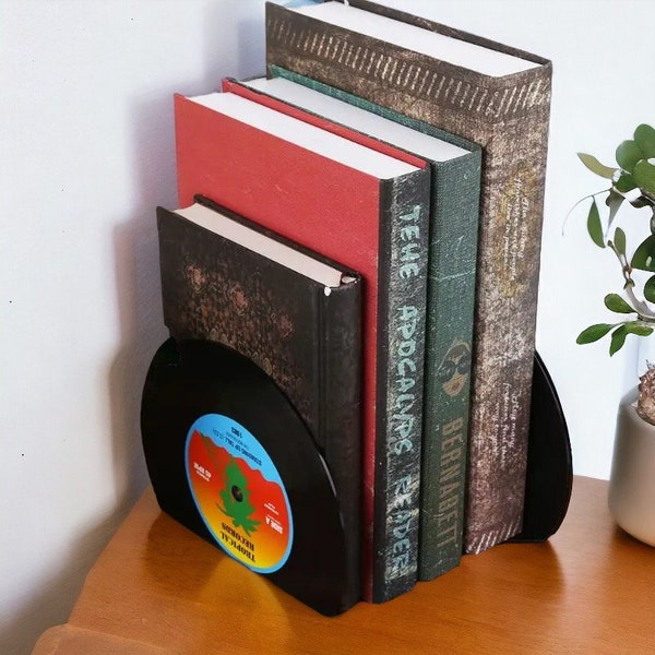 2PCS Record Shape Bookends, Book Support Stand Desktop, Storage Rack Shelf Home Decor, Magazine Holder, Book Nook CD Decor, Vinyl Bookends