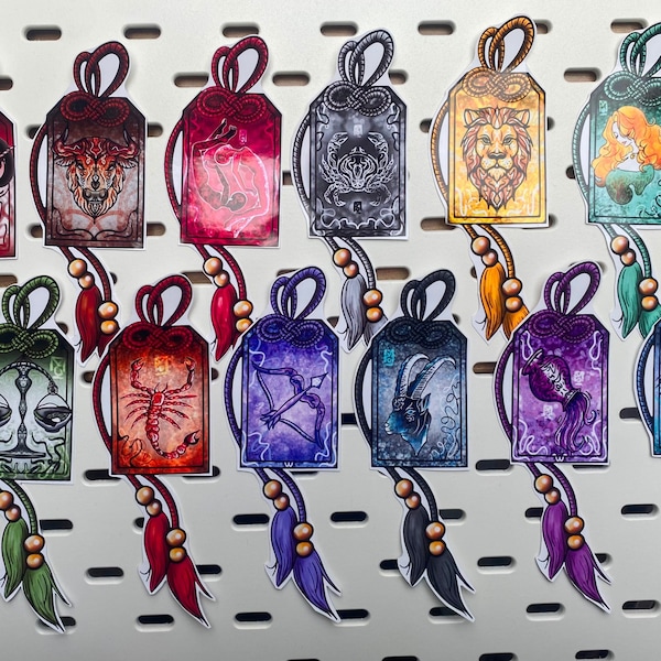 Pack 12 Stickers Omamori Signes Astrologiques.