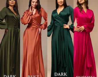 Full Wrap Silk Maxi Dress, Bridesmaid Dress, Wedding Guest Dress, Plus Size Silk Long Dress, Evening Silk Maxi Dress, Prom Dress