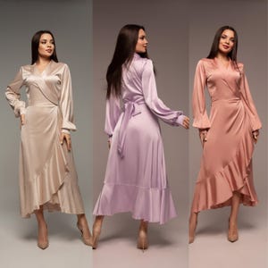 Silk Wrap Ruffle Dress, Bridesmaid Dress, Wedding Guest Dress, Silk Midi Dress, Assymmetrical Dress, Evening Silk Dress, Wrap Dress