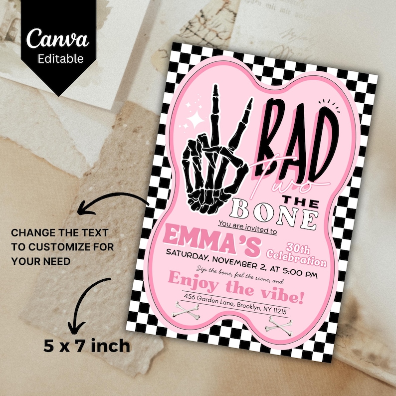 Bad Two the Bone Birthday Invitation | Editable Digital Invite | Two ...
