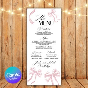 Editable Birthday Picture Menu, Full Picture Menu and Drink Card, Event Menu Template, Birthday Dinner Table Menu, Canva Template