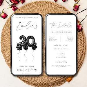 Digital 30th Birthday Invitation,30th Birthday Invitation for Her,30 Birthday Invite,Adult Birthday Evite,30th Birthday Dinner Mobile Invite