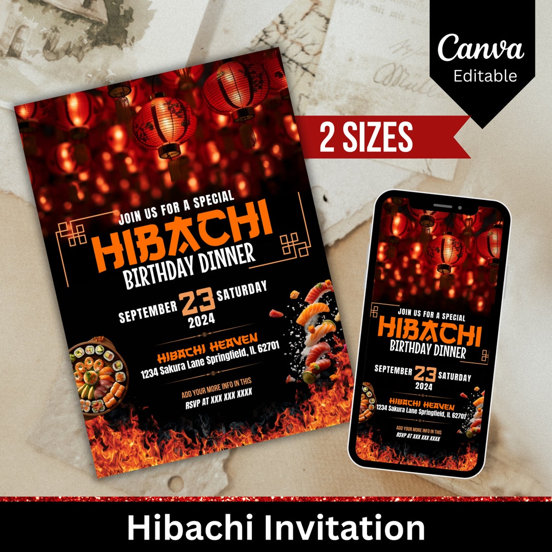 Hibachi Birthday Dinner Invitation, Printable Hibachi Party Invite ...