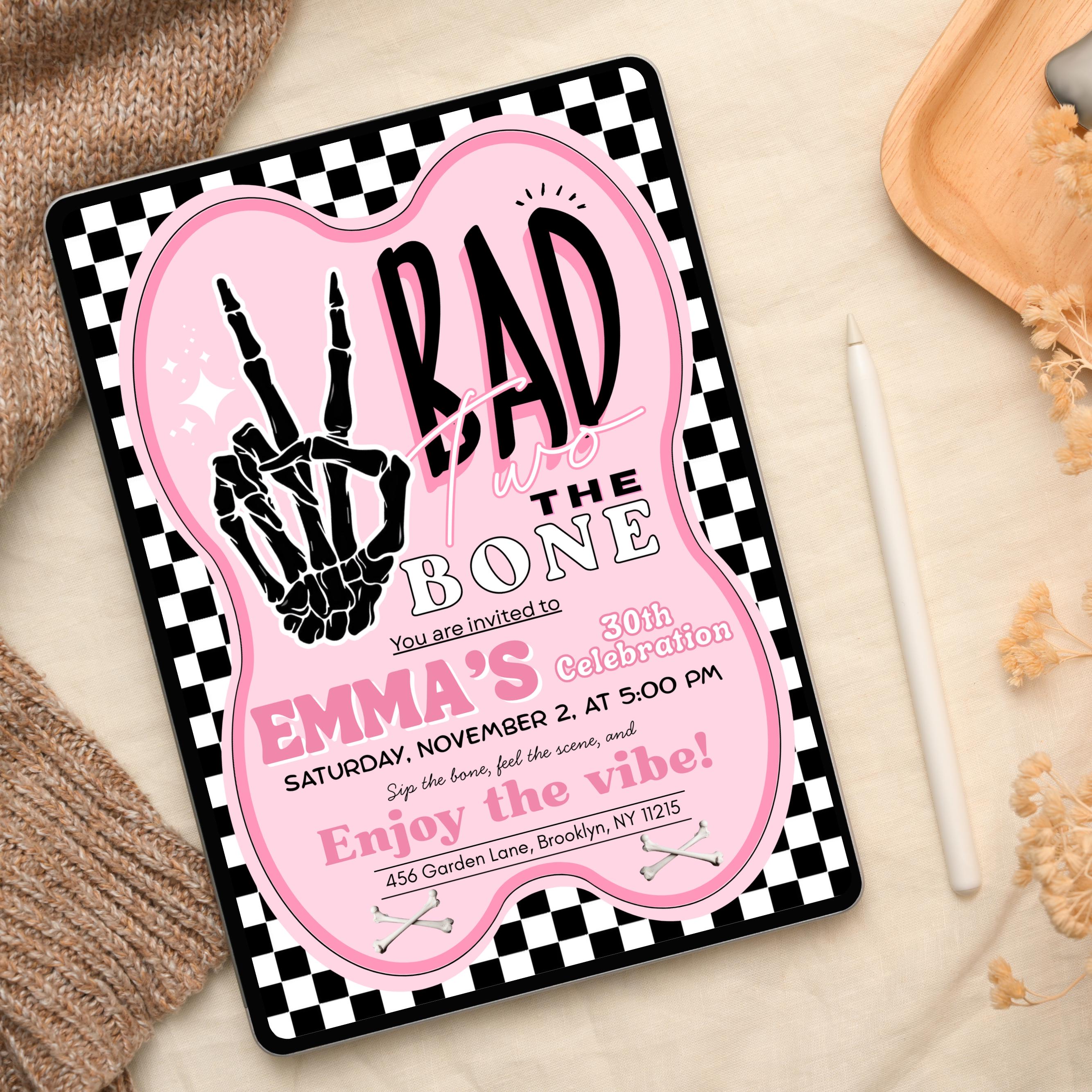 Bad Two the Bone Birthday Invitation | Editable Digital Invite | Two ...