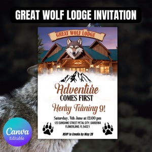 Great Wolf Lodge Invitation, Editable Birthday Party Invitation, Water Park Birthday Invite, Great Wolf Lodge Swim Party, Canva Template