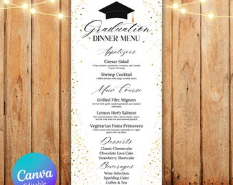 Graduation Party Menu Template, Editable Graduation Menu, and Drink Card, Event Menu Template, Graduation Dinner Table Menu, Canva Template