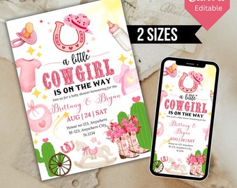 Cowgirl Baby Shower Invitation, Little Cowgirl Baby Shower Invite, Printable Western Pink Baby Shower, Canva Editable Template