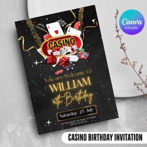 Casino Birthday Invitation, Editable Casino Theme Birthday Invitation, Casino Poker Engagement Birthday Party Invitation, Canva Template
