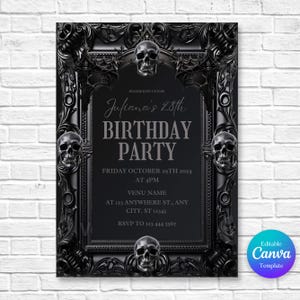 Black Birthday Invitation Template, Black Birthday Invite, All Black Birthday Invitation, Black Party Invitation, Black Gothic Invitation