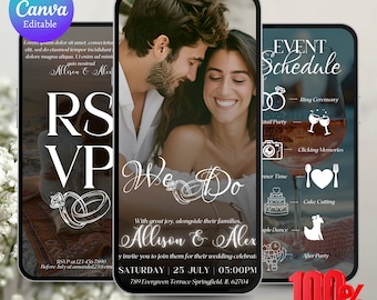 Wedding Video Invitation With Music, Animated Wedding Invite RSVP, Editable Electronic Wedding Invite, Canva Template, Instant Download