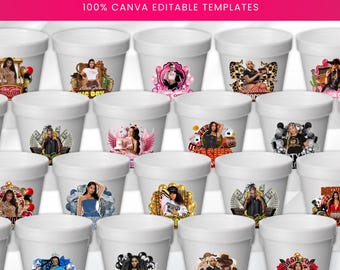 Styrofoam Cup Sticker Template,Set of 30+Celebration Sticker,Editable Pink Cheetah,Cowgirl,Casino,Y2k Big MAMA,CowboyDesign Birthday Design