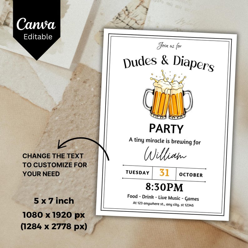 Editable Diaper Party Evite, Beer and Diaper Party Baby Shower Evite ...