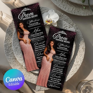 Bewerkbaar menu met foto gala, menu met volledige afbeelding en drankkaart, sjabloon evenementmenu, menu galadiner, Canva-sjabloon