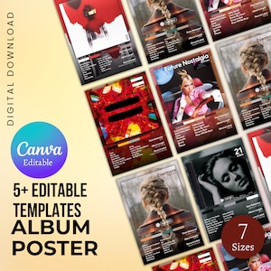 Póster de álbum de Canva, pósteres de portada de álbum, pósteres de portada de álbum digital, portada de álbum, póster imprimible de álbum, plantilla de Canva, descarga instantánea