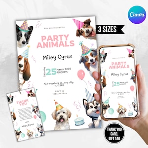 Quirky Dog First Birthday Invitation, Puppy Birthday Invitation Template, Dog Birthday Pawty Invite,Dog Theme BirthdayParty,Dog 1st Birthday