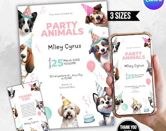 Quirky Dog First Birthday Invitation, Puppy Birthday Invitation Template, Dog Birthday Pawty Invite,Dog Theme BirthdayParty,Dog 1st Birthday
