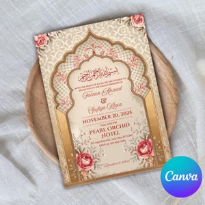 Islamic Wedding Invitation Template, Nikkah Invitation, Valima Invitation, Shaadi Invitation, Baraat Invitation, Muslim Wedding Invitation