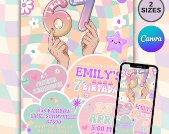 6 7 Birthday Invitation for Girls, Editable Meme Trending Six Seven Party Invite6 7 meme birthday Six Seven Birthday Party Invitation