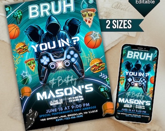 Bruh Birthday Invitation Canva Template, Bruh You In? Bruh Birthday Party Invitation for Boys, Bruh You in My Party?Teenager Birthday Invite