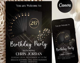 Faire-part d'anniversaire casino, 21, 30, 40, 50, anniversaire, poker, soirée casino, invitation, casino, retraite, casino, invitation poker