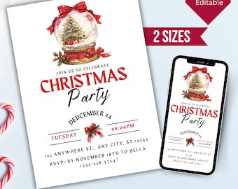 Elegant Minimalist Christmas Party Invitation, Editable Canva Holiday Invitation, Xmas Party Invitation