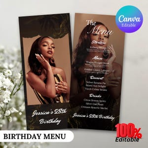 Editable Birthday Picture Menu, Full Picture Menu and Drink Card, Event Menu Template, Birthday Dinner Table Menu, Canva Template