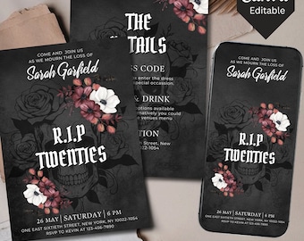 Invitación a la fiesta de los veinte, RIP a la fiesta de los veinte, invitación para el 30.° cumpleaños, funeral por mi 30.° cumpleaños de juventud, invitación para el 20.° cumpleaños