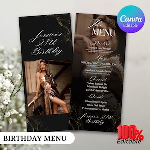 Editable Birthday Picture Menu, Full Picture Menu and Drink Card, Event Menu Template, Birthday Dinner Table Menu, Canva Template