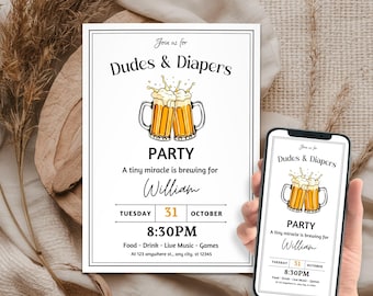 Editable Diaper Party Evite, Beer and Diaper Party Baby Shower Evite, Boys Night, Dadchelor Template, Electronic Invitation, Canva Template