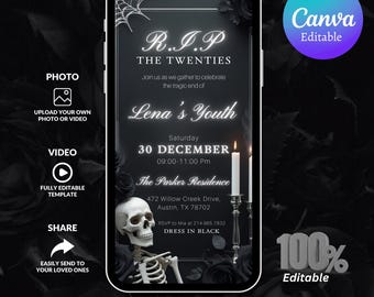 Invitación digital de despedida a mis 20 / Invitación de despedida a mis 30 / Invitación de cumpleaños gótica, Invitación para el 30 cumpleaños, Invitación para el funeral de mi juventud