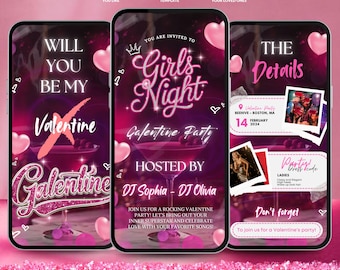 Galentines Day Einladung, Galentines Invite, animierte Galentines Cocktails Party Evite, Digitale Galentines Day Party-Einladung, canva