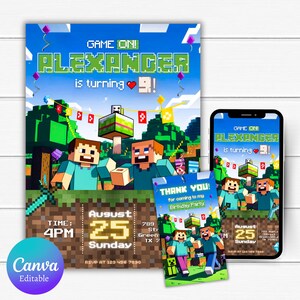 Video Game Birthday Invitation Editable Famous Game Theme Invitation Kids Gaming Birthday Party Invite 5th Birthday Invite Canva Template