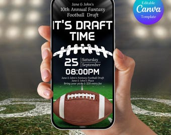 Fantasy Football Draft Party Invitation, Editable Football Party Invitation, Football Team Party, Football Electronic Invite, Canva Template