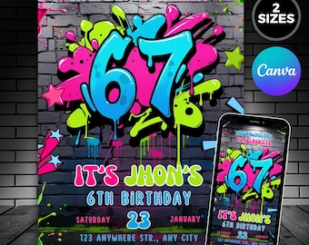 Six Seven Birthday Party Invitation, 6 7 meme birthday Six Seven Birthday Party Invitation, 6 7 Meme Birthday, 6th Birthday Canva Template