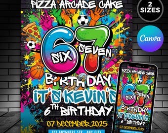 Six Seven Birthday Party Invitation, 6 7 meme birthday Six Seven Birthday Party Invitation, 6 7 Meme Birthday, 6th Birthday Canva Template