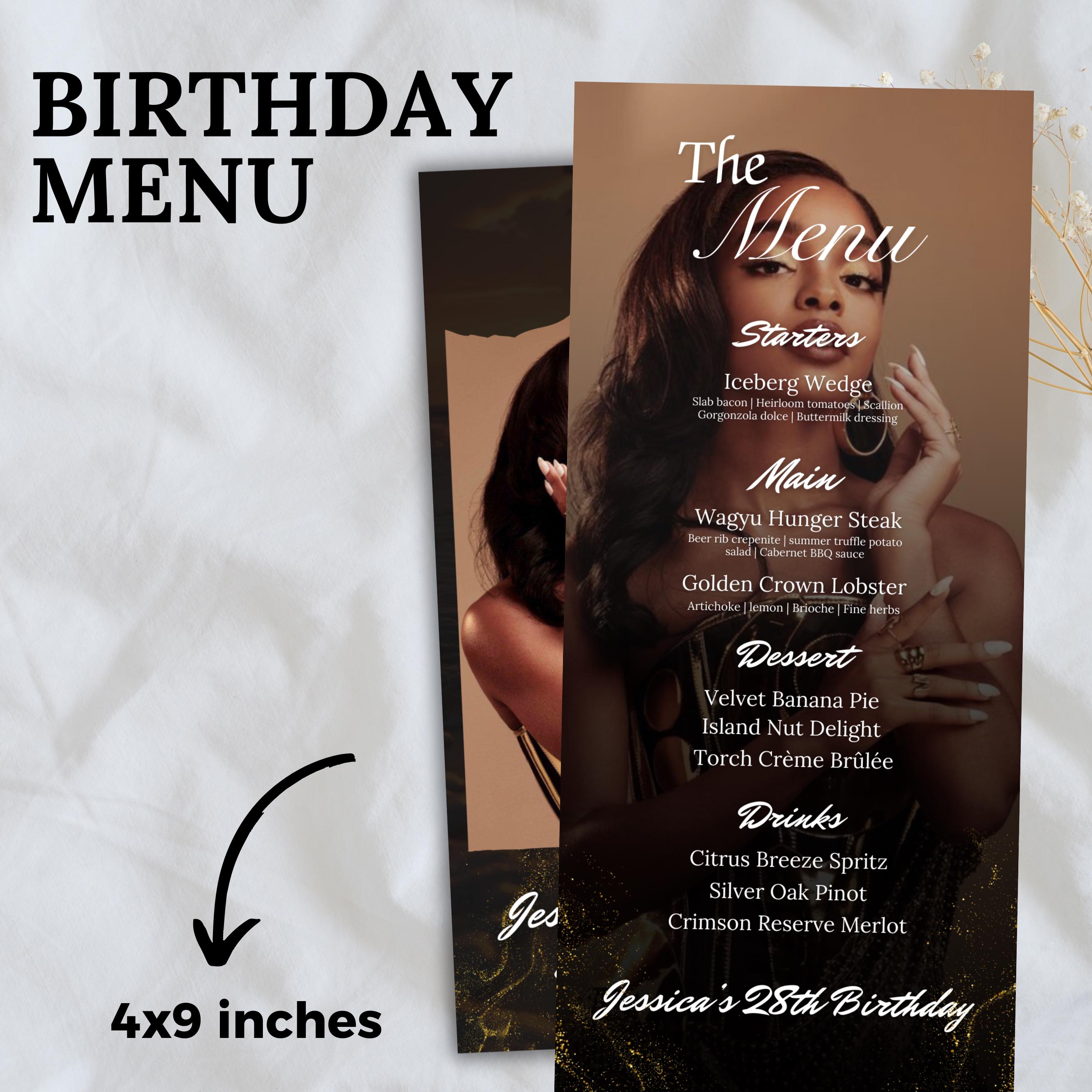 Editable Birthday Picture Menu, Full Picture Menu and Drink Card, Event ...