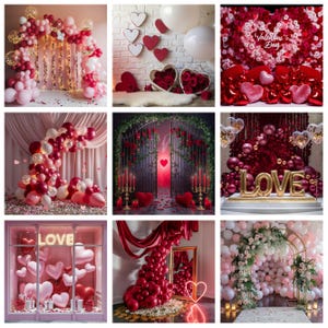 80 Valentine's Day Backdrops, Valentines Day Digital Background, Digital Valentines Backdrop, Photoshop Overlays Red Heart Balloon