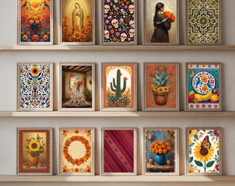 Mexican POSTER, Mexican folk Art Print, Mexican Wall art, Día De Los Muertos wall art, Cactus Plant Wall Art, Sunflower Mexican Poster
