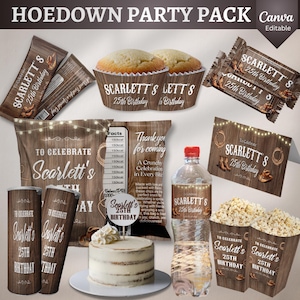 Hoedown Birthday Party Pack, Hoedown Birthday Party Decoration Bundle, Cowgirl Rodeo Invitation Bundle, Hoedown Birthday Party Favor Bundle
