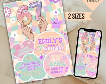 6 7 Birthday Invitation for Girls, Editable Meme Trending Six Seven Party Invite6 7 meme birthday Six Seven Birthday Party Invitation