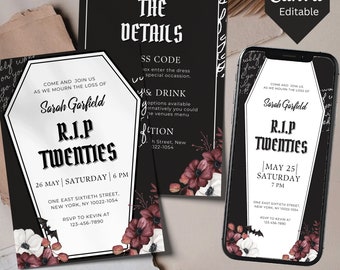 Invitación a la fiesta de los veinte, RIP a la fiesta de los veinte, invitación para el 30.° cumpleaños, funeral por mi 30.° cumpleaños de juventud, invitación para el 20.° cumpleaños