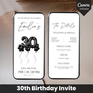 Digital 30th Birthday Invitation,30th Birthday Invitation for Her,30 Birthday Invite,Adult Birthday Evite,30th Birthday Dinner Mobile Invite