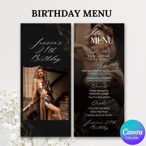 Editable Birthday Picture Menu, Full Picture Menu and Drink Card, Event Menu Template, Birthday Dinner Table Menu, Canva Template