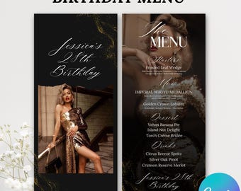 Editable Birthday Picture Menu, Full Picture Menu and Drink Card, Event Menu Template, Birthday Dinner Table Menu, Canva Template