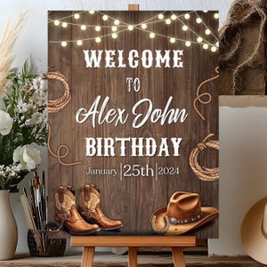 Western Hoedown Birthday Party Sign, Saddle Up And Put Your Boots On Welcome Sign, Printable Cowboy Birthday Sign, Editable Canva Template