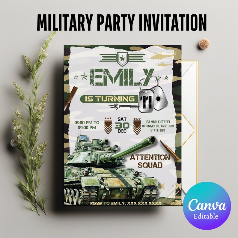 Military Party Invitations, Army Birthday Invitation, Military Theme ...