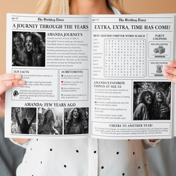 Canva Birthday Newspaper Template, Editable Newspaper Birthday, Large Birthday Newspaper Template, Happy Birthday Newspaper, Printable