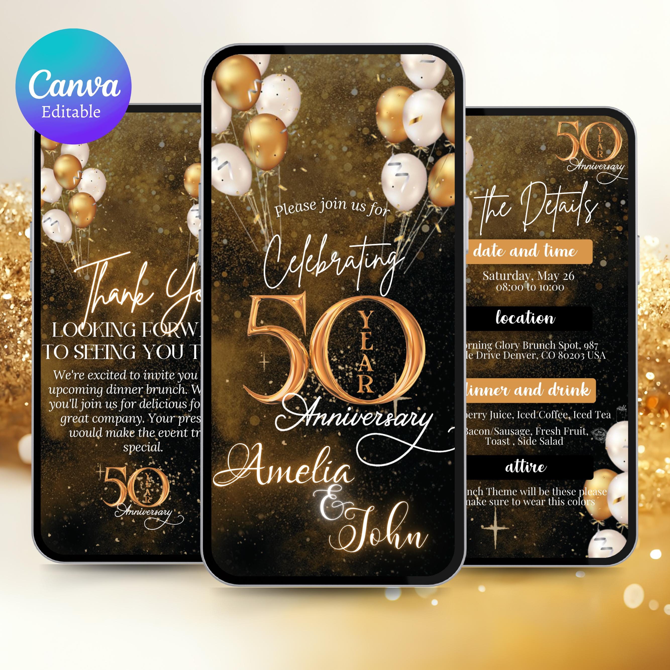 50th Anniversary Invitation, Digital 50th Anniversary Invitation, Editable 50th Anniversary Animated Invite, Wedding 50th Anniversary Canva