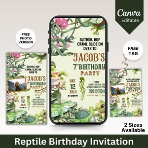 Editable Mobile Reptile Birthday Invitation Template, Reptile Party Invitation, Digital Kids Party Invite Instant Download Canva Template